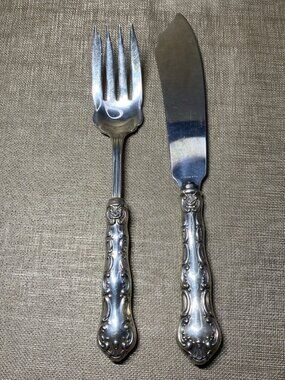 Antique Birks Sterling Silver Serving Fork & Knife Set Pre War Canada